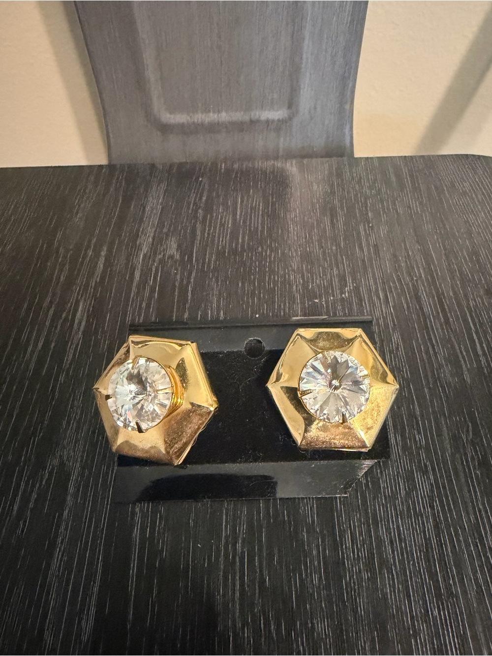 Vintage Gold Tone Rhinestone Clip On Statement Earrings